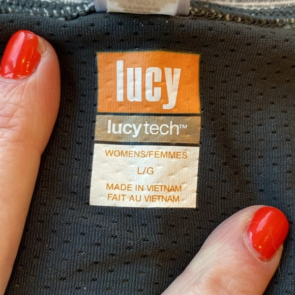 Lucy Tech Women’s Top Long Sleeved Ruched Thumbholes Grey Stripe Large - Picture 6 of 7